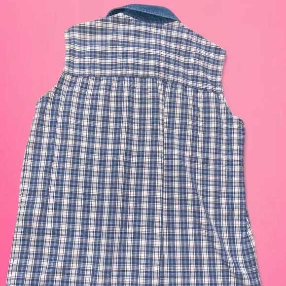 Vintage blue & white plaid button up blouse - Picture 6 of 8